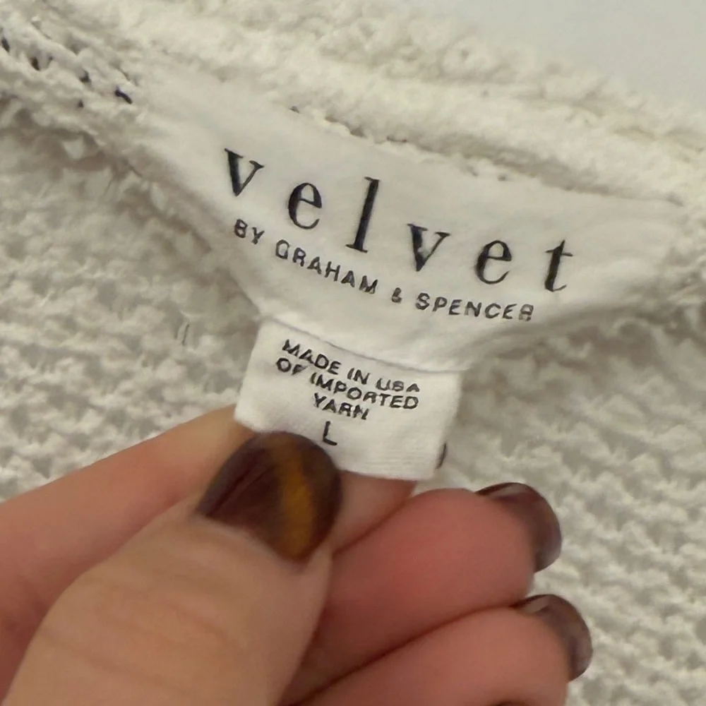 ANTHROPOLOGIE Velvet by Graham & Spencer Women’s White Open Knit Scoop Neck Top - Picture 3 of 4
